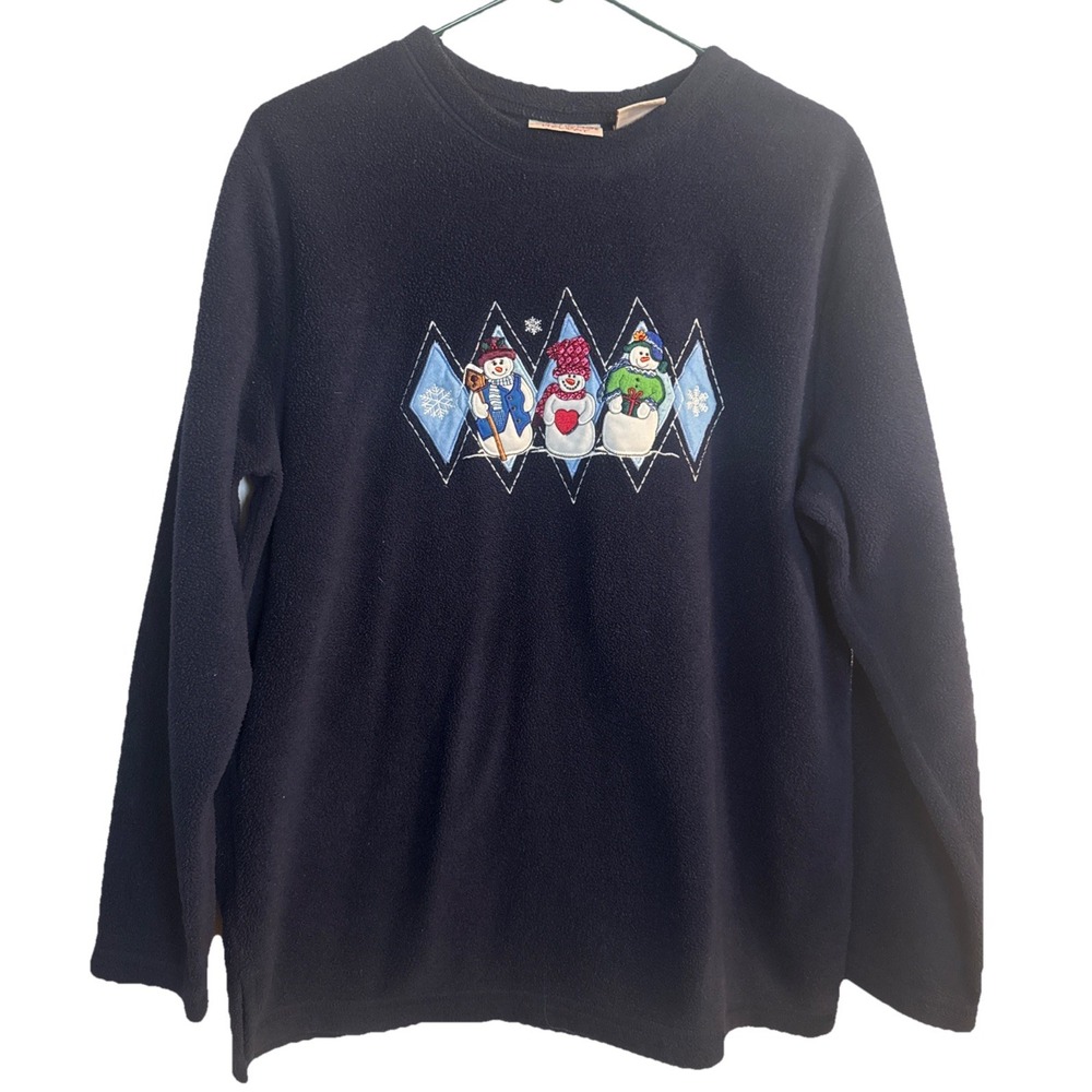 Vintage 2000s Basic Editions Holiday Women's XL Fleece Christmas Snowmen Sweater